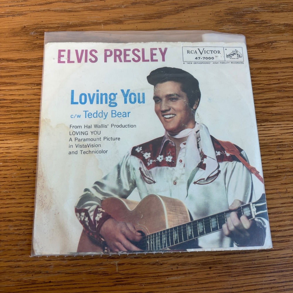 Elvis Presley Teddy Bear Loving You 45 RPM Vinyl Record RCA Victor 47-7000 1957